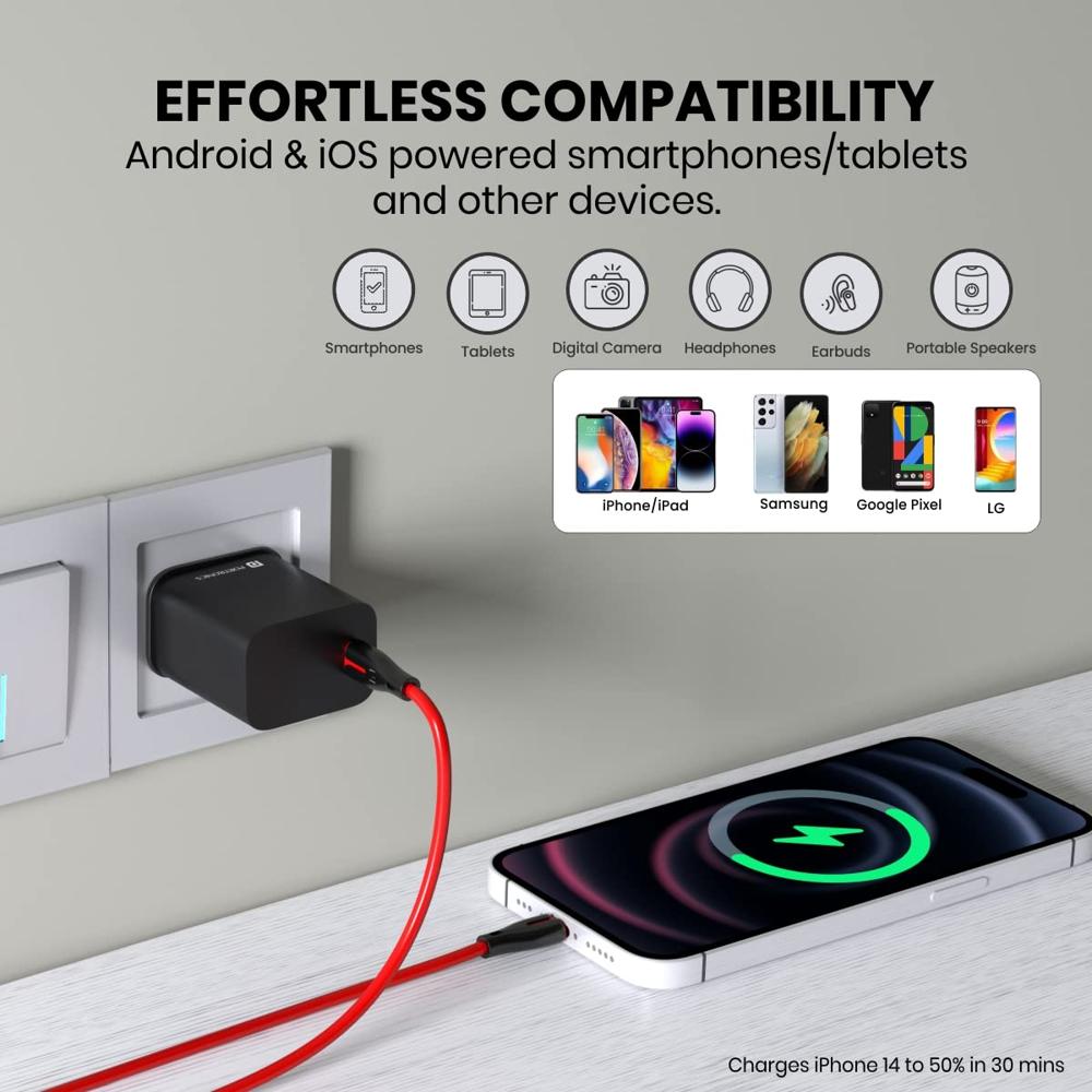 Portronics Adapto 20C Type C 20w Adapter for iPhone 14/14