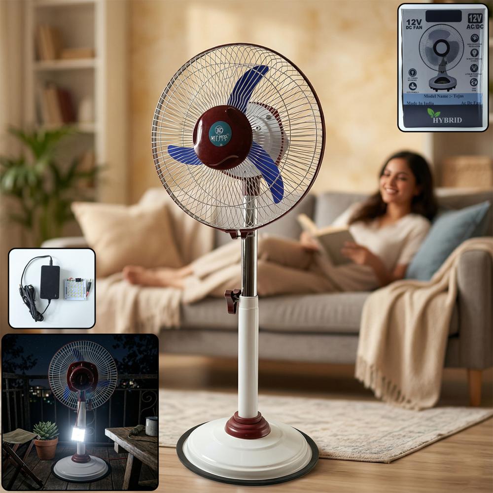 Omega 12V Rechargeable Pedestal Fan With Led Light (1 Pc) - Body Material: Plastic