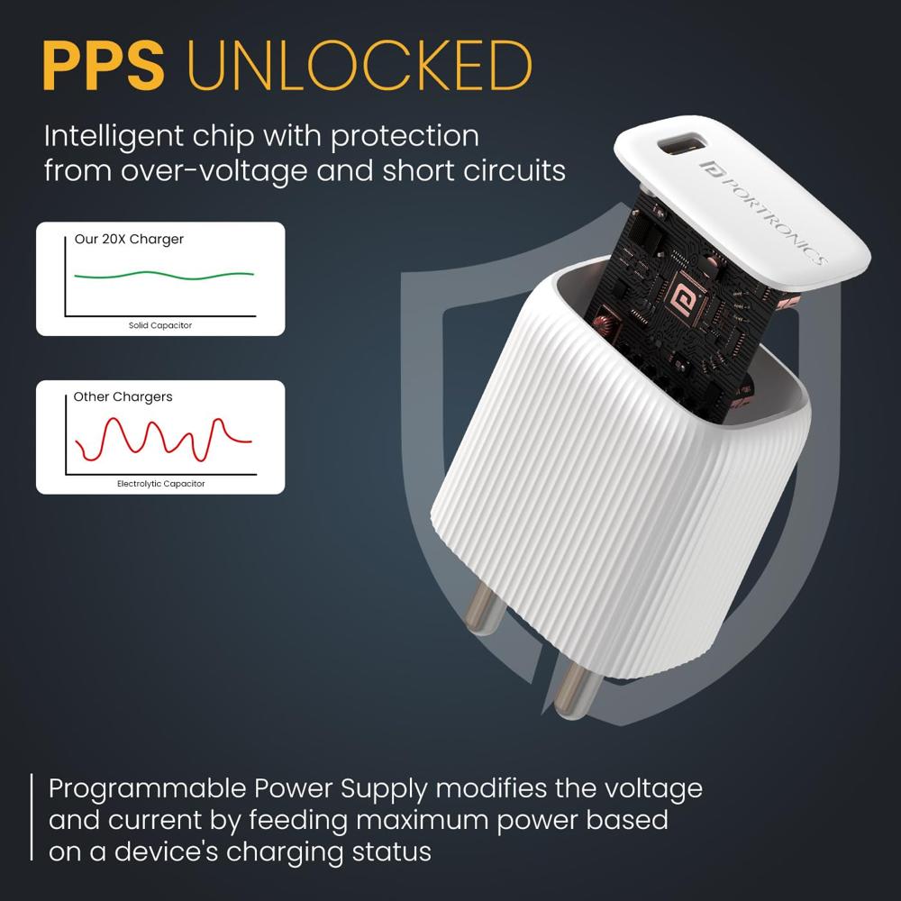 Portronics Adapto 20X 20W Type C PD Fast Charging Adaptor, Fast Charger for iPhone