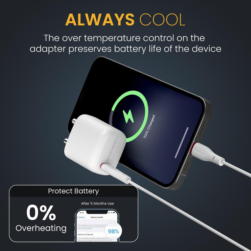 Portronics Adapto 20X 20W Type C PD Fast Charging Adaptor, Fast Charger for iPhone