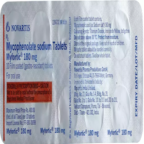 Myfortic 180mg Tablet (Mycophenolic Acid) for Organ Transplant Rejection Prevention