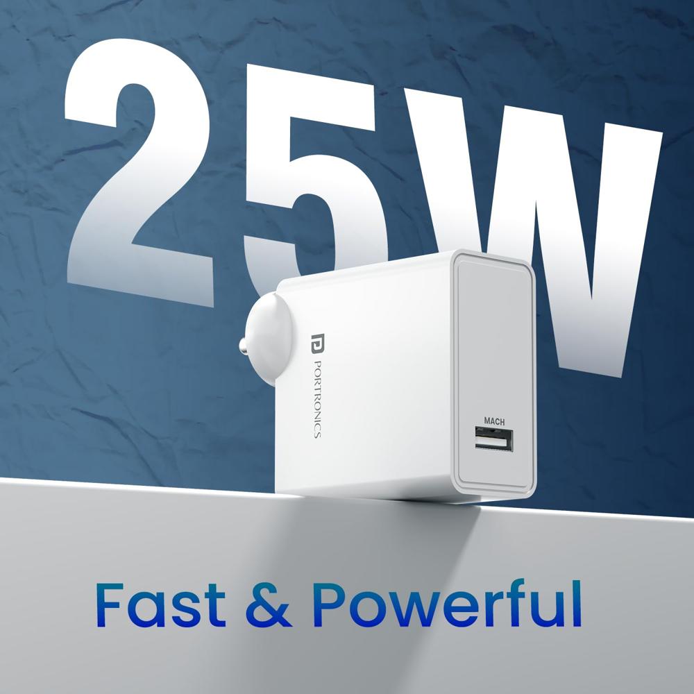Portronics 25W Adapto 25A USB-A Fast Charging Adaptor, Fast Charging Protocols Like