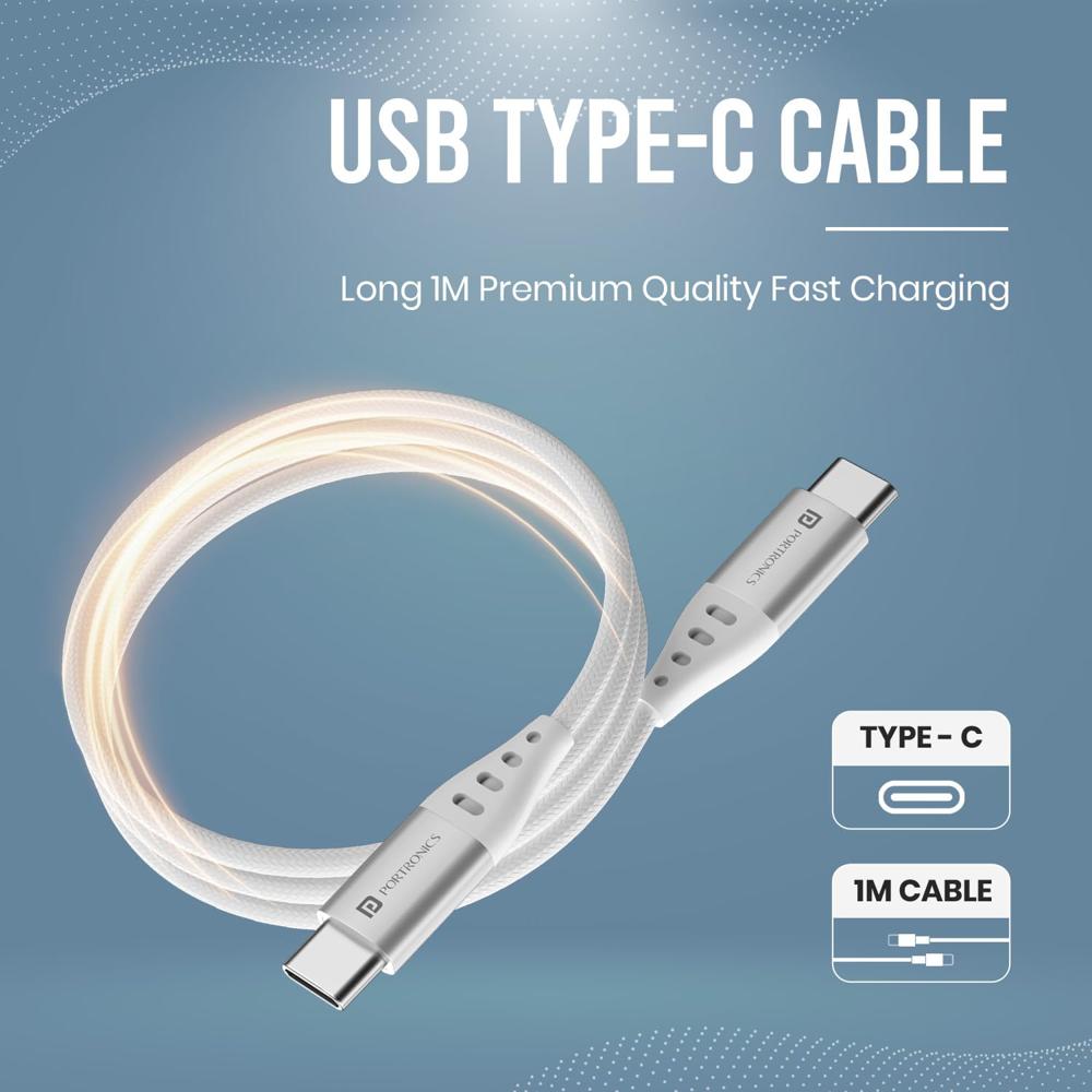 Portronics Adapto 25 Pro 25W Fast Charging Type C Adapter with Type C Charging Cable,PPS