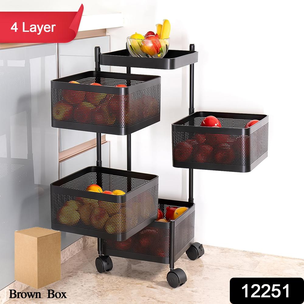 Metal Square High Quality Kitchen Trolley With Wheels (4 Layer / 1 Pc) - Application: Storage Organizer