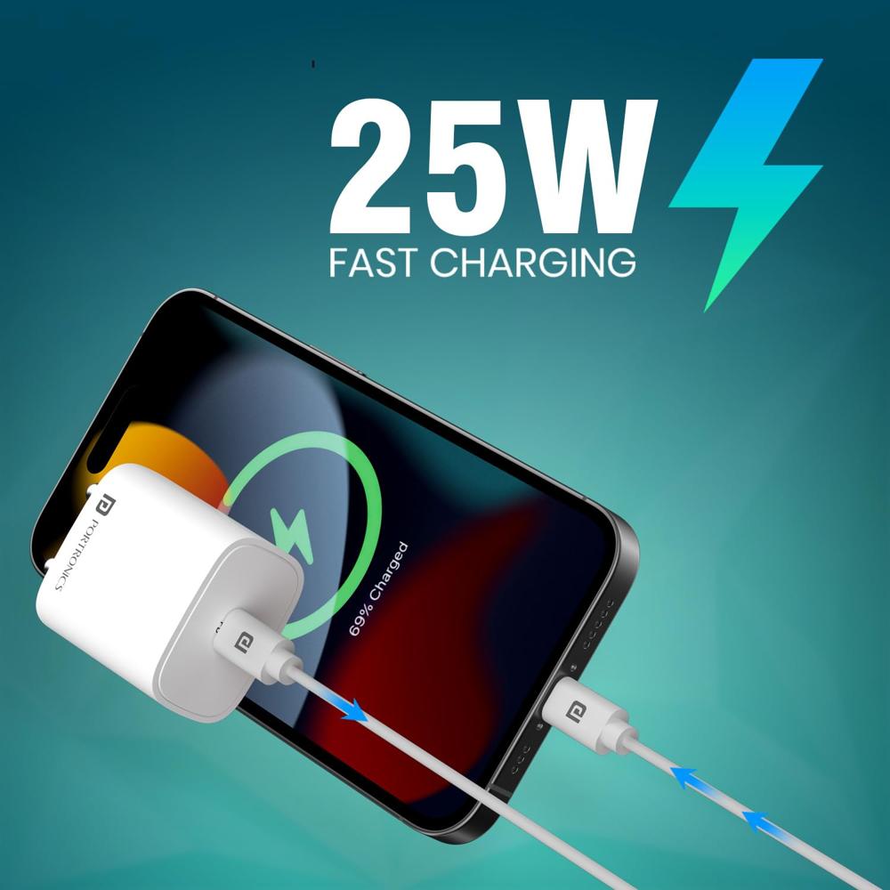 Portronics Adapto 25 Plus 25W Type C PD Superfast Slim Mobile Charging Adaptor,GaN