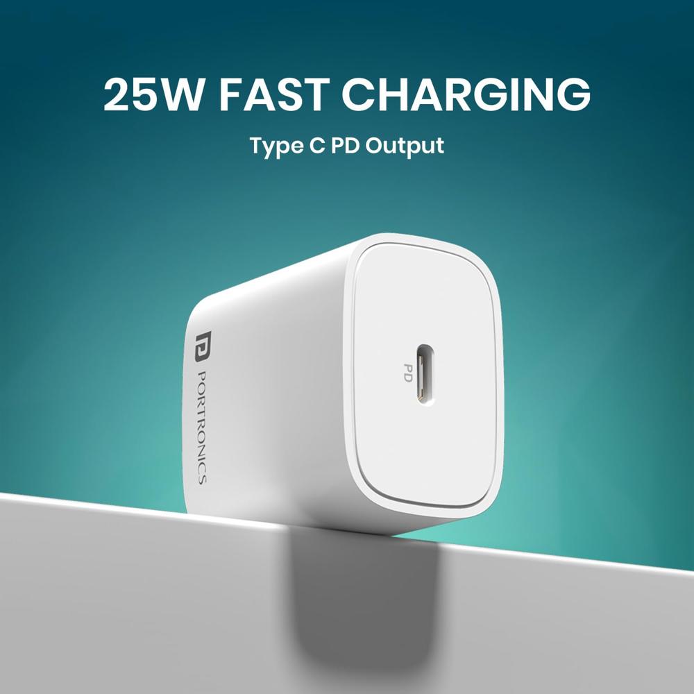 Portronics Adapto 25 Plus 25W Type C PD Superfast Slim Mobile Charging Adaptor,GaN