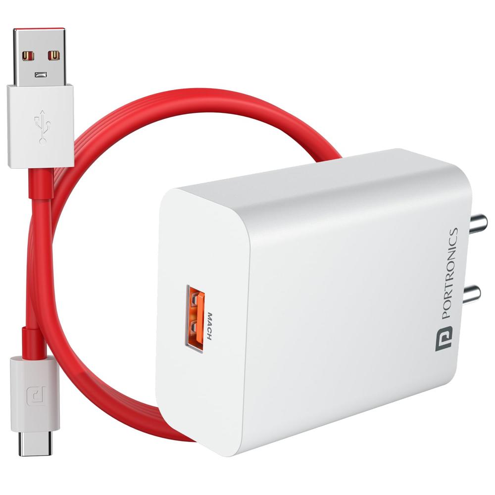 Portronics 30w Adapto 30v Usb-a Fast Charging Adaptor With 6a Cable,fast Charging Protocols Like - Color: White