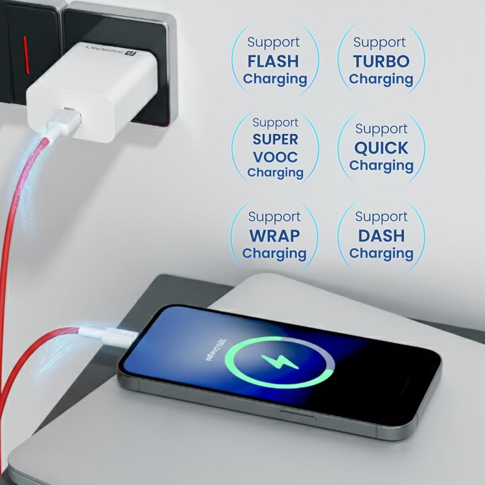 Portronics 30W Adapto 30V USB-A Fast Charging Adaptor with 6A Cable,Fast Charging Protocols Like