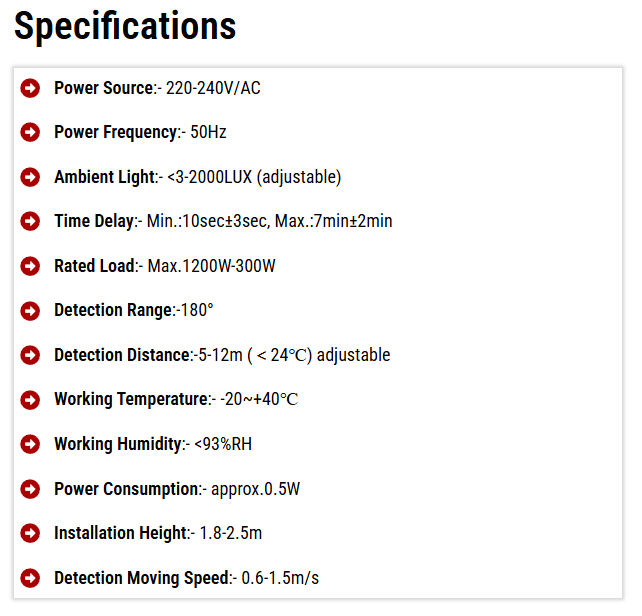 Wall Mount PIR Motion Sensor 180 Degree
