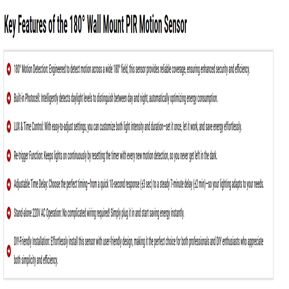 Wall Mount PIR Motion Sensor 180 Degree