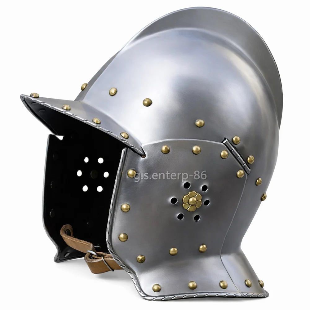 Medieval Burgonet Knight Helmet - Polished Steel 17th Century Warrior Armor Replica