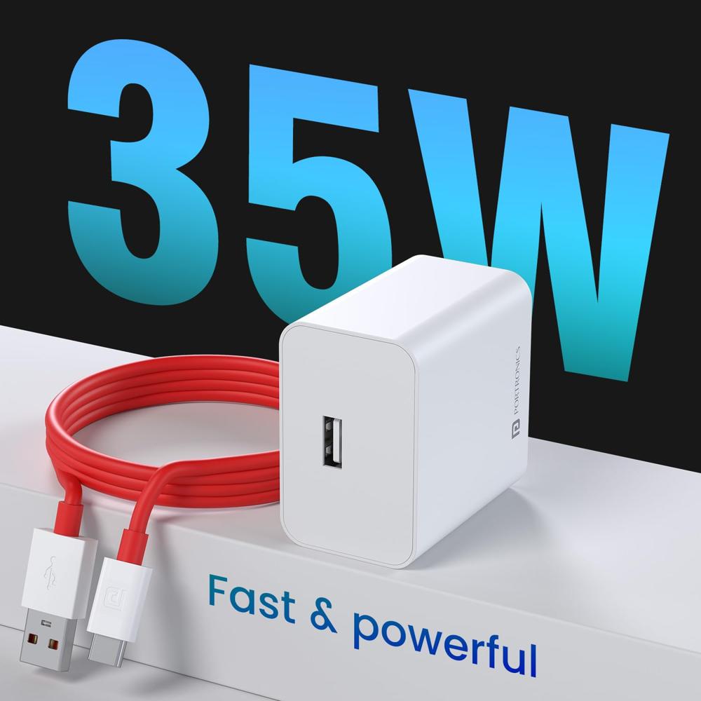 Portronics 35W Adapto 35A USB-A Fast Charging Adaptor with 1M Charging Cable,
