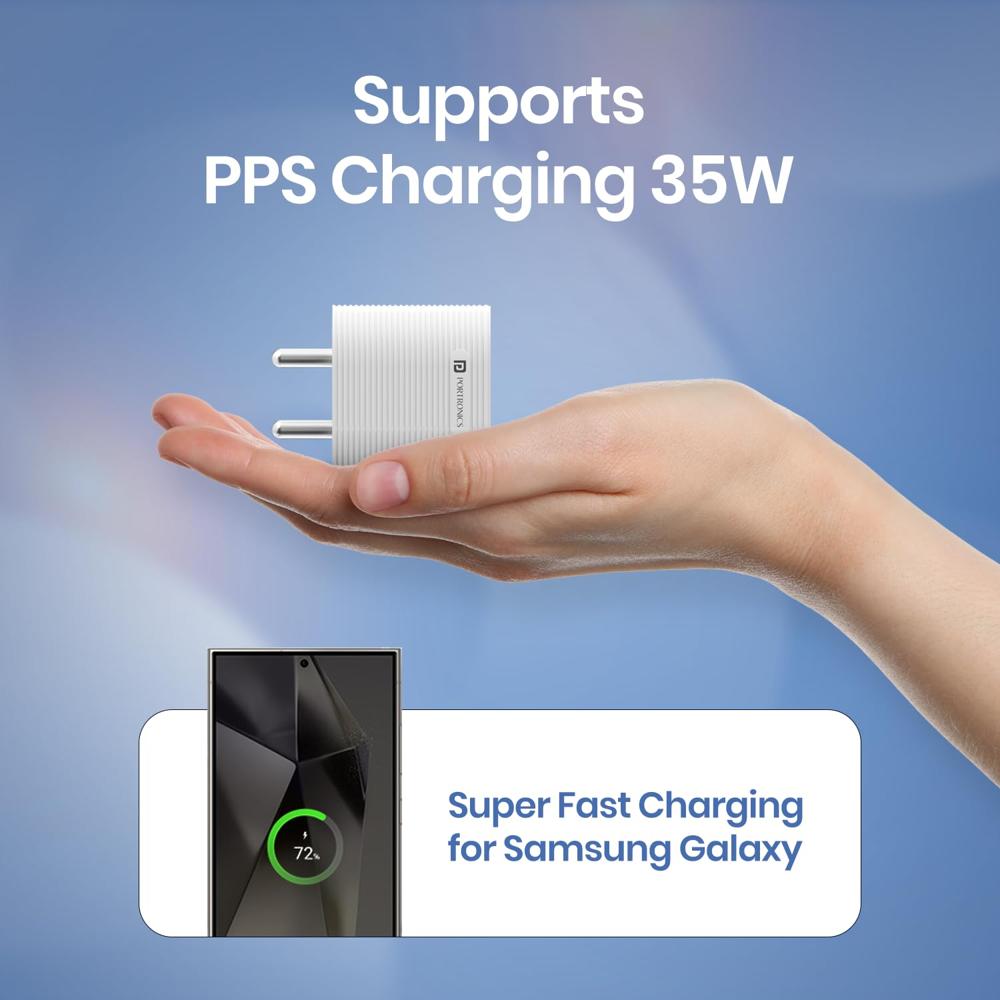 Portronics 35W Adapto 35G Type C PD Fast Charging Adaptor,PPS Support,GaN Technology, iPhone