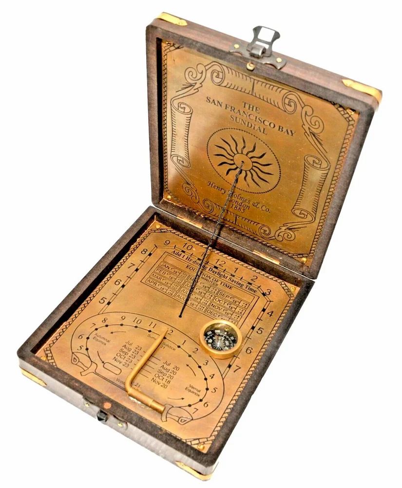 5 Inch Brass Antique San Francisco Bay Box Sundial Compass