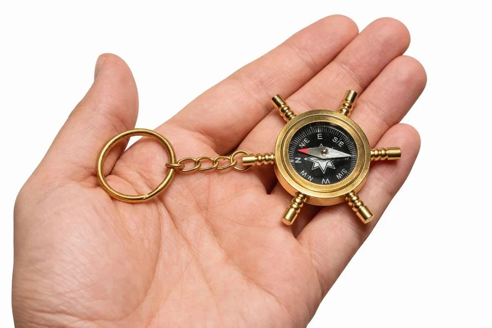 2 Inch Brass Compass Keychain