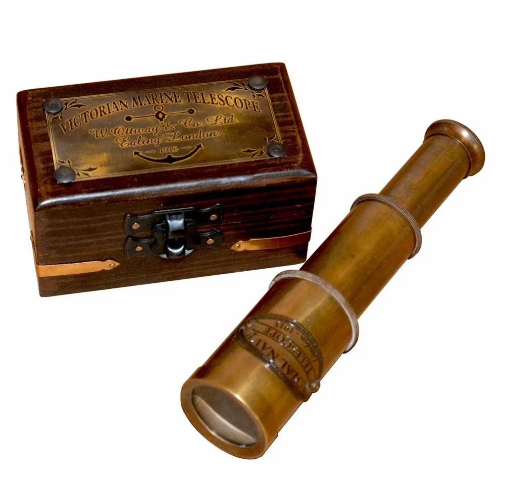 Antique Vintage Brass Royal Navy Telescope London 1915 Spyglass with Wooden Box