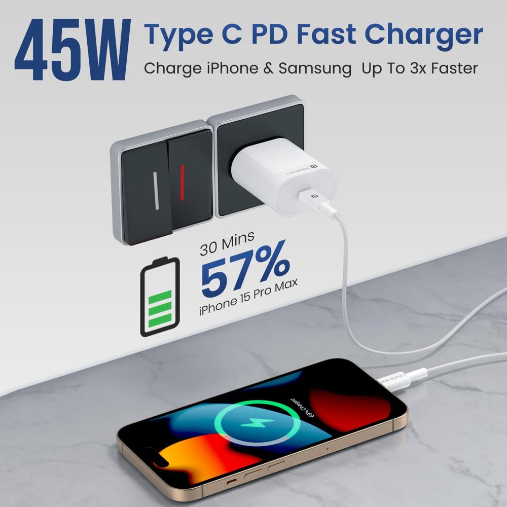 Portronics 45W Adapto 45A Type C Super Fast Charging Adaptor,