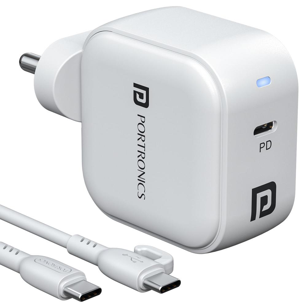 Portronics 45w Adapto 45c Type C Superfast Charger Adaptor With Type C Cable, Best For - Color: White