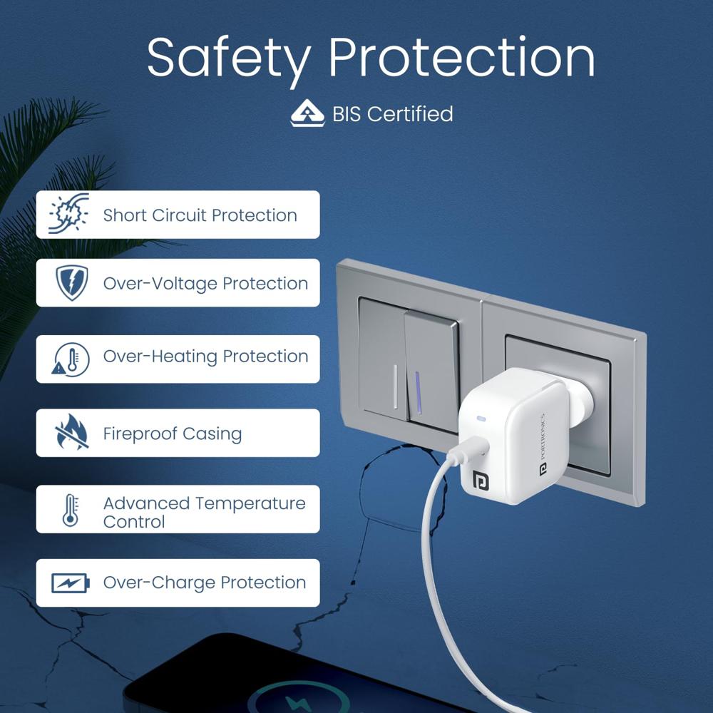 Portronics 45W Adapto 45C Type C SuperFast Charger Adaptor with Type C Cable, Best for