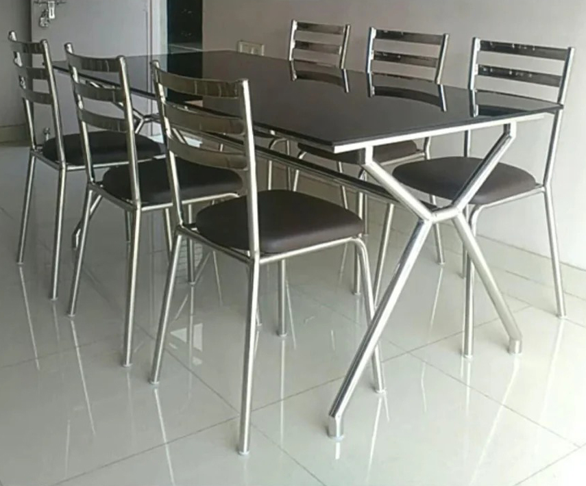 SS Frame Six Seater Dinning Table And Chair Set