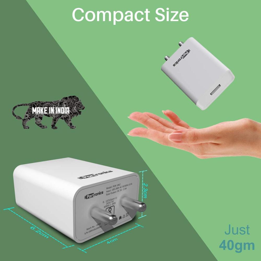 Portronics Adapto 62 C 2.4A Fast Wall Charger with 1M Type C