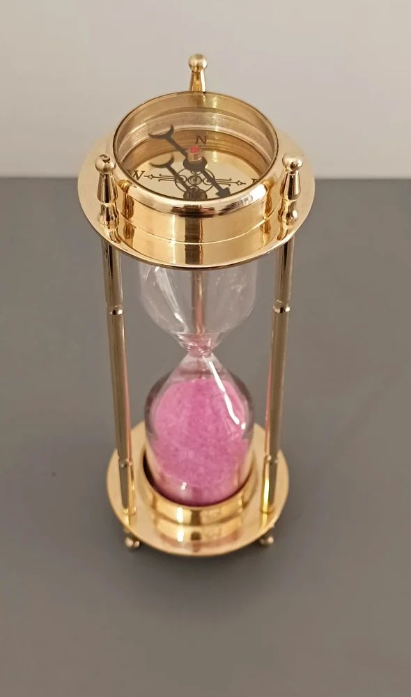 Marine Antique Brass Compass Hourglass Nautical Maritime Sand Timer & Desk Clock