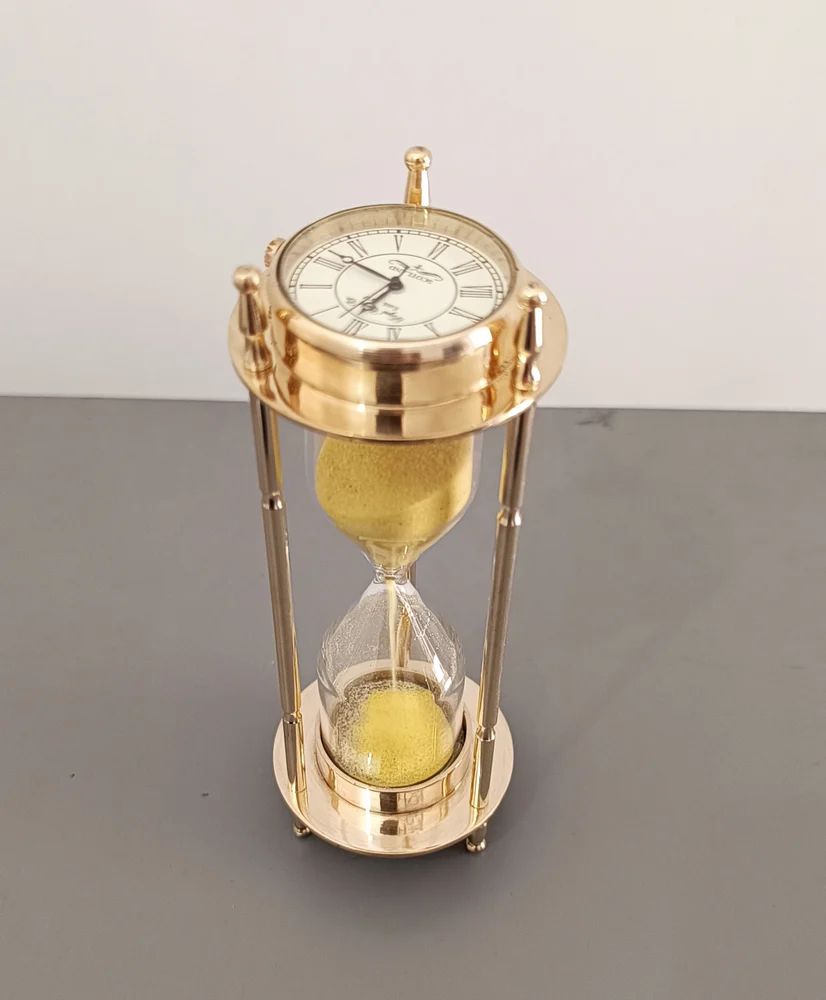 Marine Antique Brass Compass Hourglass Nautical Maritime Sand Timer & Desk Clock