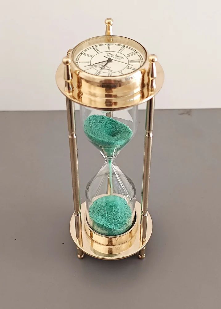 Marine Antique Brass Compass Hourglass Nautical Maritime Sand Timer & Desk Clock