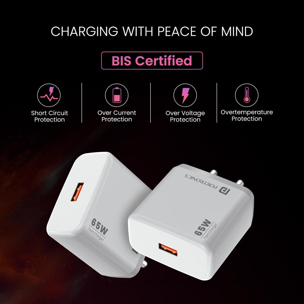 Portronics Adapto 65A 65W Fast Charger Adapter & USB-A to Type C