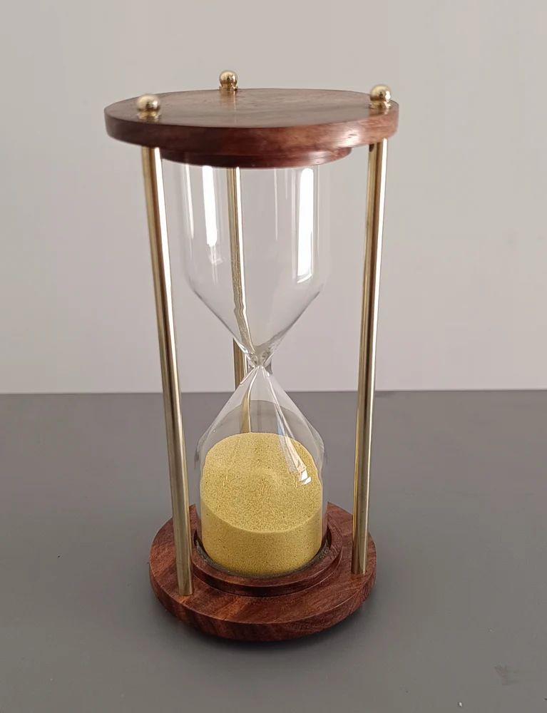 Antiue Brass Sand Timer With Yellow Sand For Desk, Office