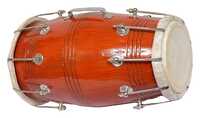 Mango Wood Dholak - Seasoned Mango Wood, 16-18x8-10 Inches, Natural Lacquered Finish | Manual Tuning, Goat & Buffalo Skin, Decorative Inlay