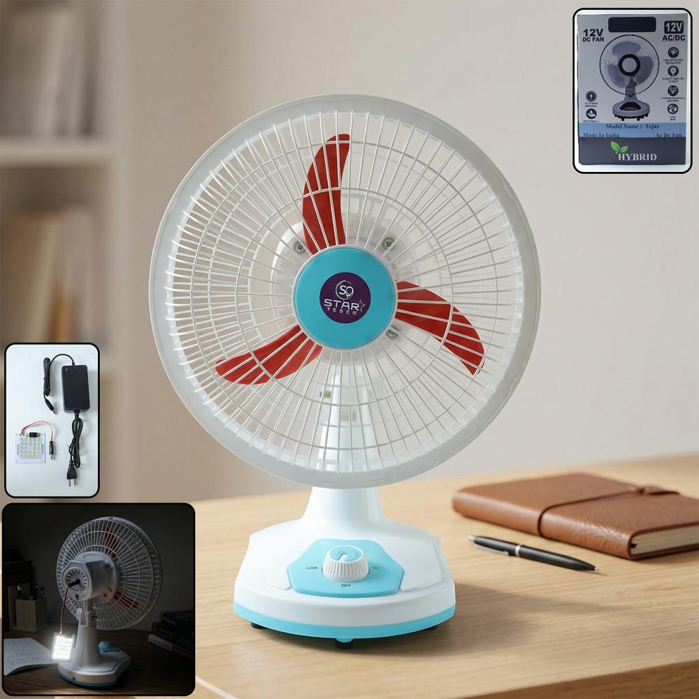 Omega 12V Rechargeable Table Fan With Led Light (1 Pc) - Material: Plastic/Steel