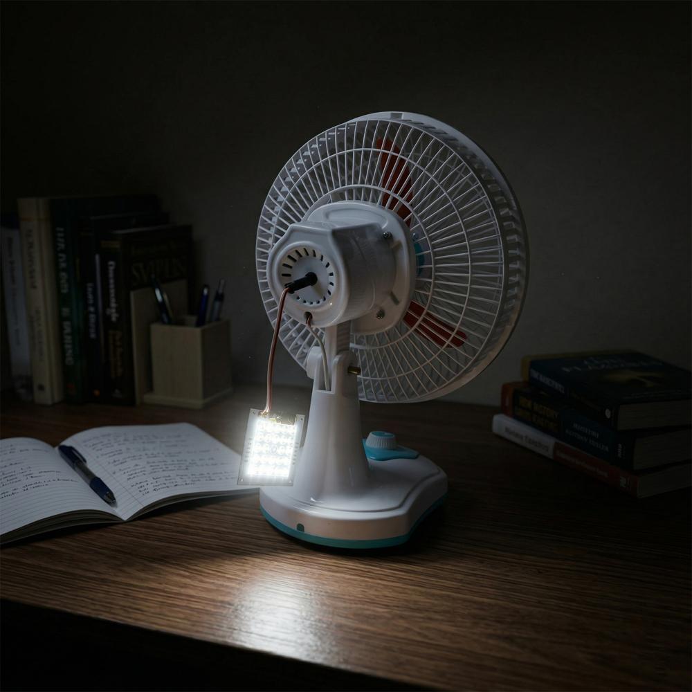 OMEGA 12V Rechargeable Table Fan with LED Light (1 Pc)