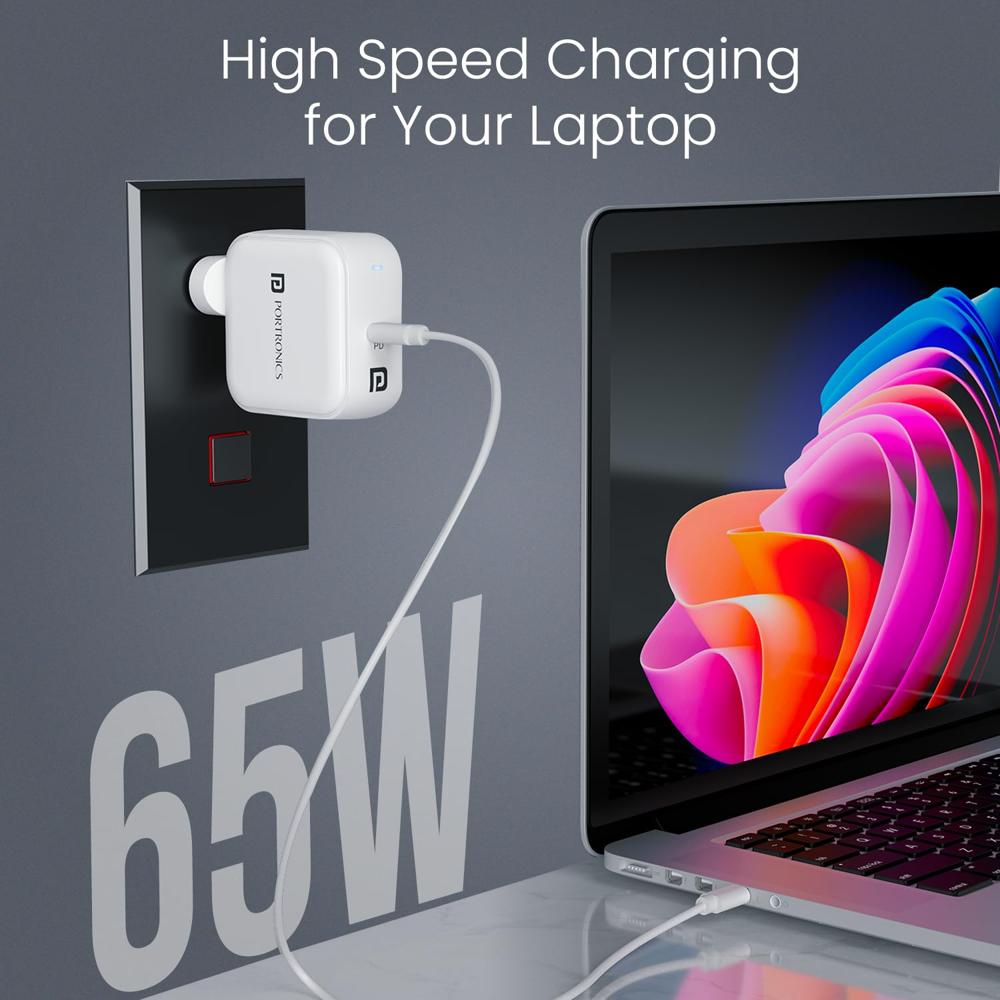 Portronics Adapto 65C 65W Type C PD Super Fast Charger Adaptor