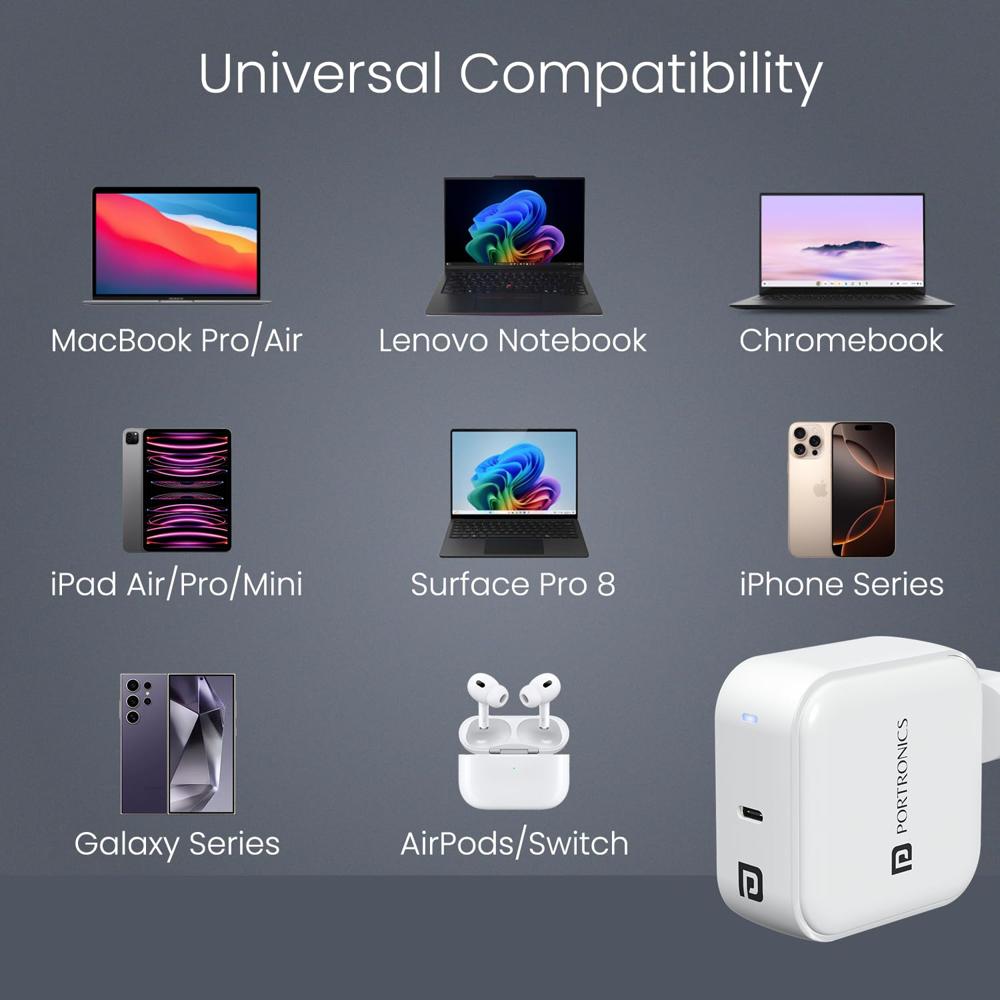 Portronics Adapto 65C 65W Type C PD Super Fast Charger Adaptor