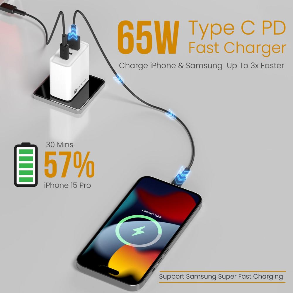 Portronics 65W Adapto 65M Triple Port Fast Charging Laptop