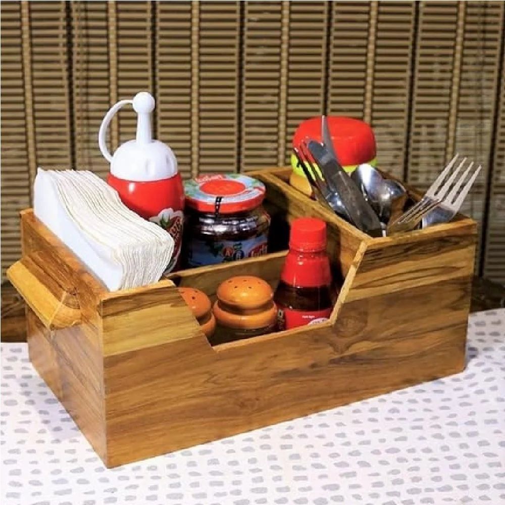 Hancrafted Teakwood Modern Wooden Utnsils Stand Organizer Kitchen Cutlery