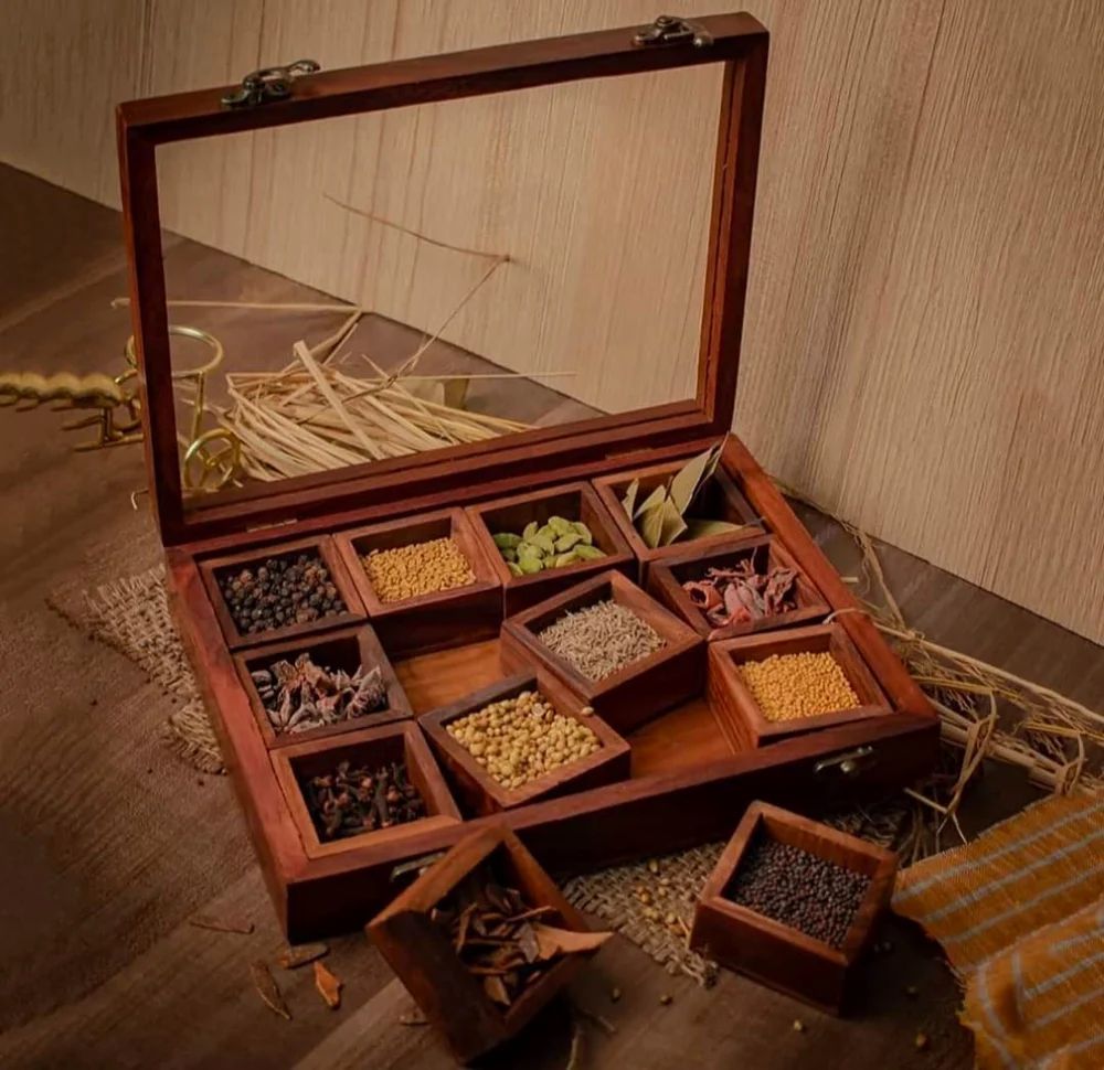 12 Containers Wooden Spice Box Set