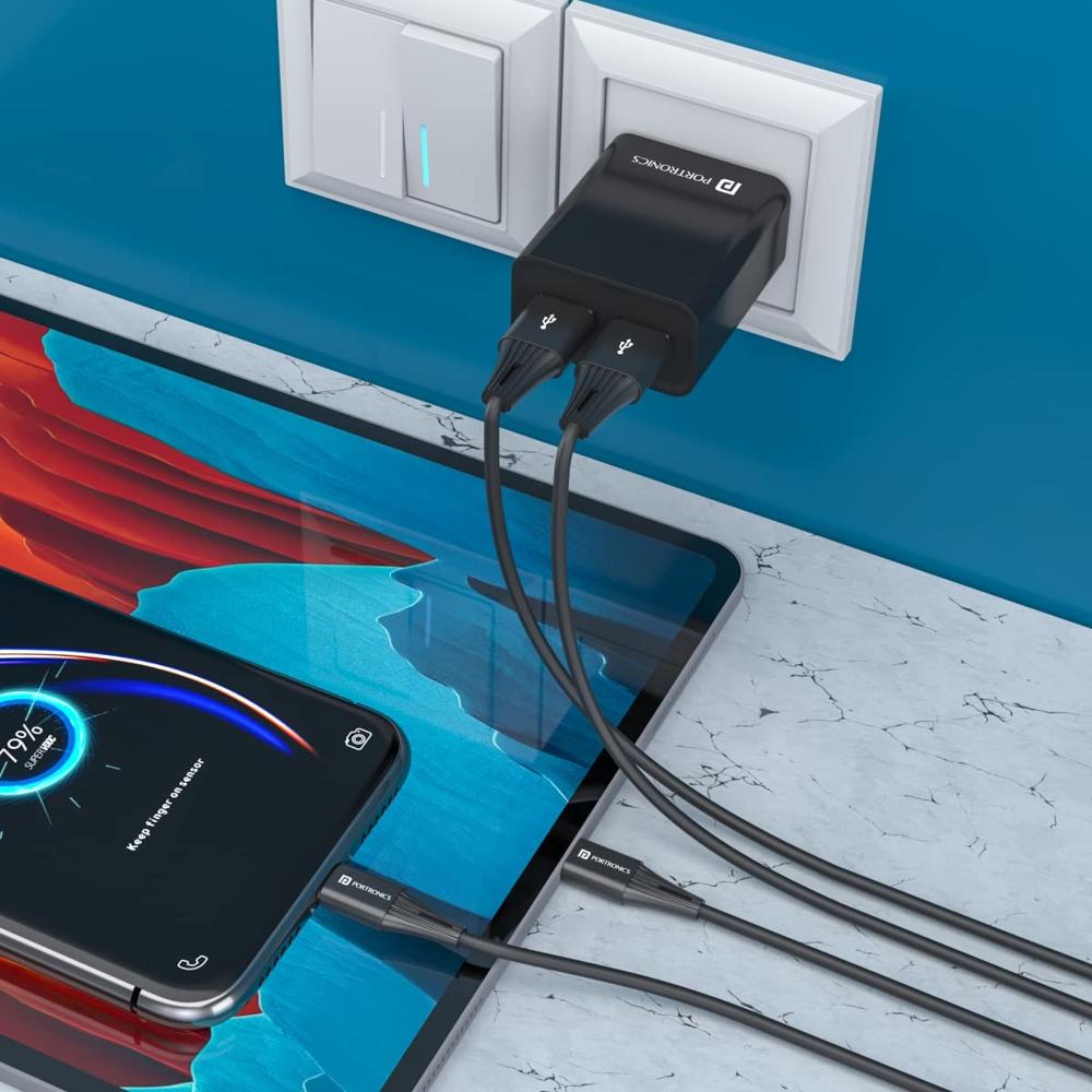 Portronics Adapto 66 2.4A 12w Dual USB Port 5V/2.4A Wall