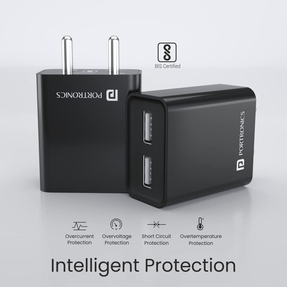 Portronics Adapto 66 2.4A 12w Dual USB Port 5V/2.4A Wall