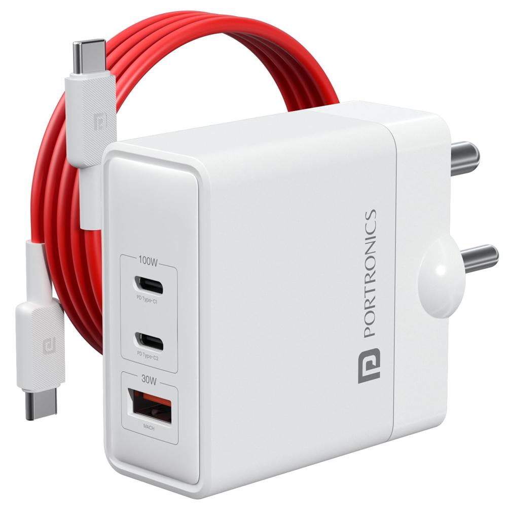 Portronics 100W Adapto 100 GaN Fast Charging Triple Port Adaptor