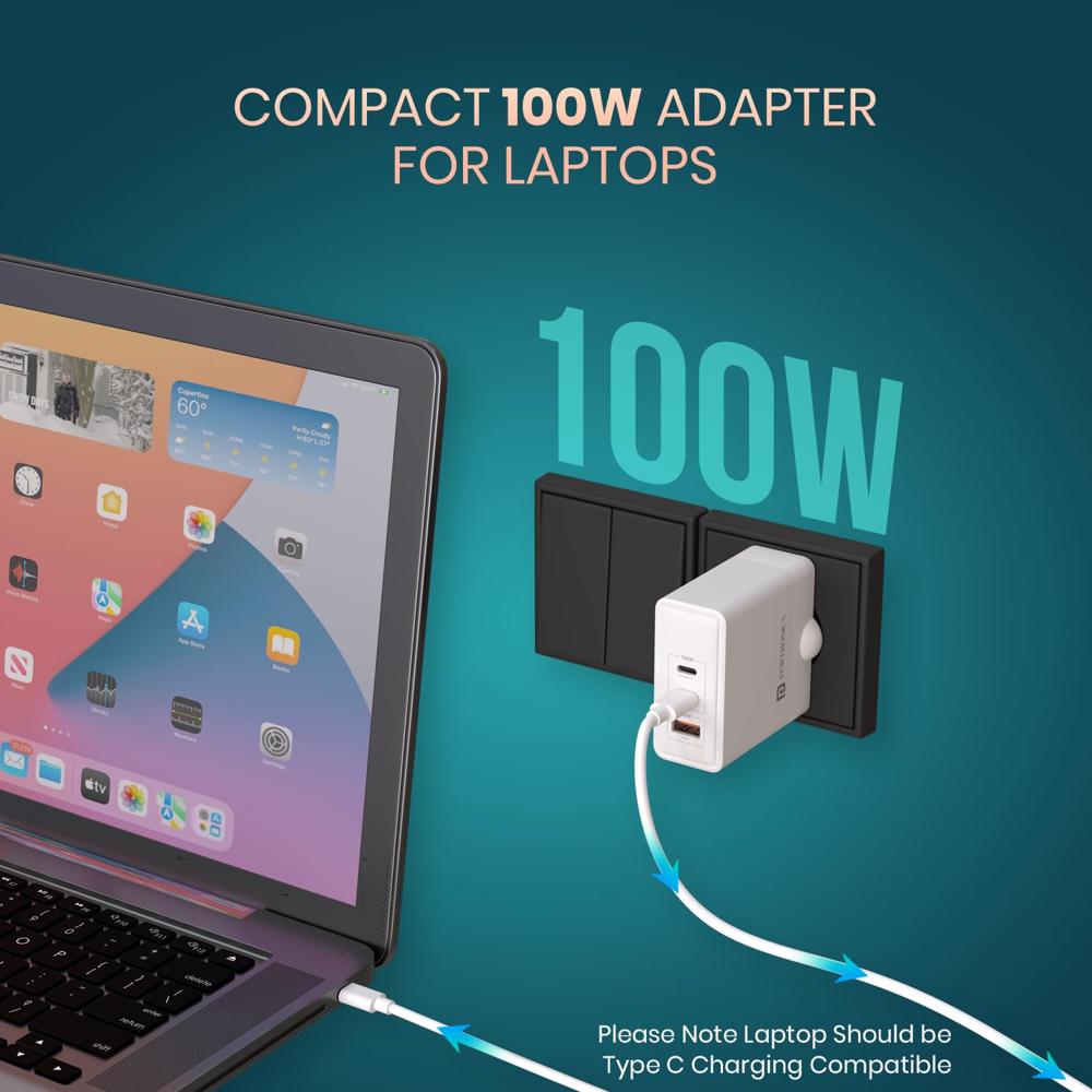 Portronics 100W Adapto 100 GaN Fast Charging Triple Port Adaptor