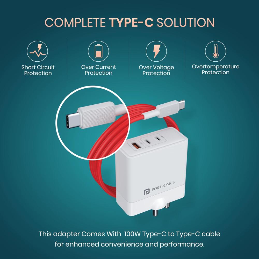 Portronics 100W Adapto 100 GaN Fast Charging Triple Port Adaptor