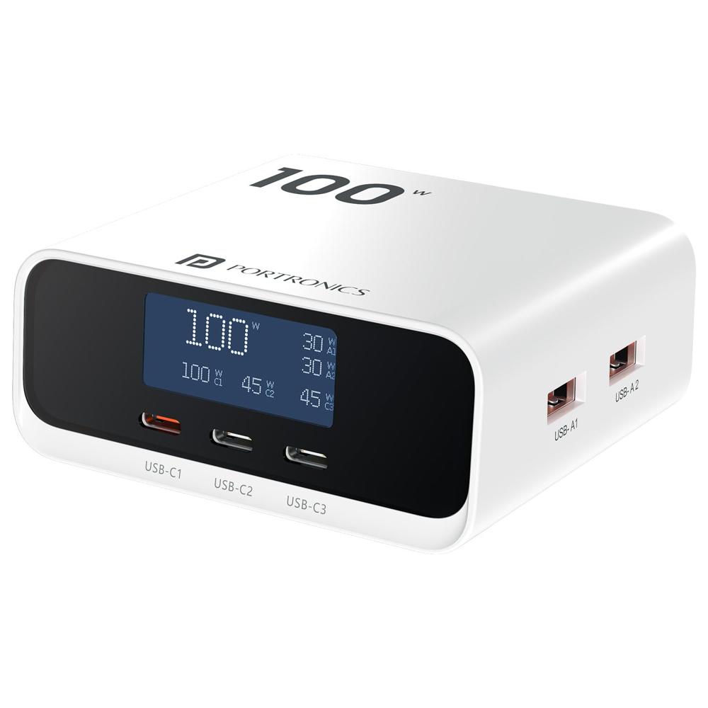 Portronics 100W Adapto 100D Fast Charging 5 Port Adaptor with