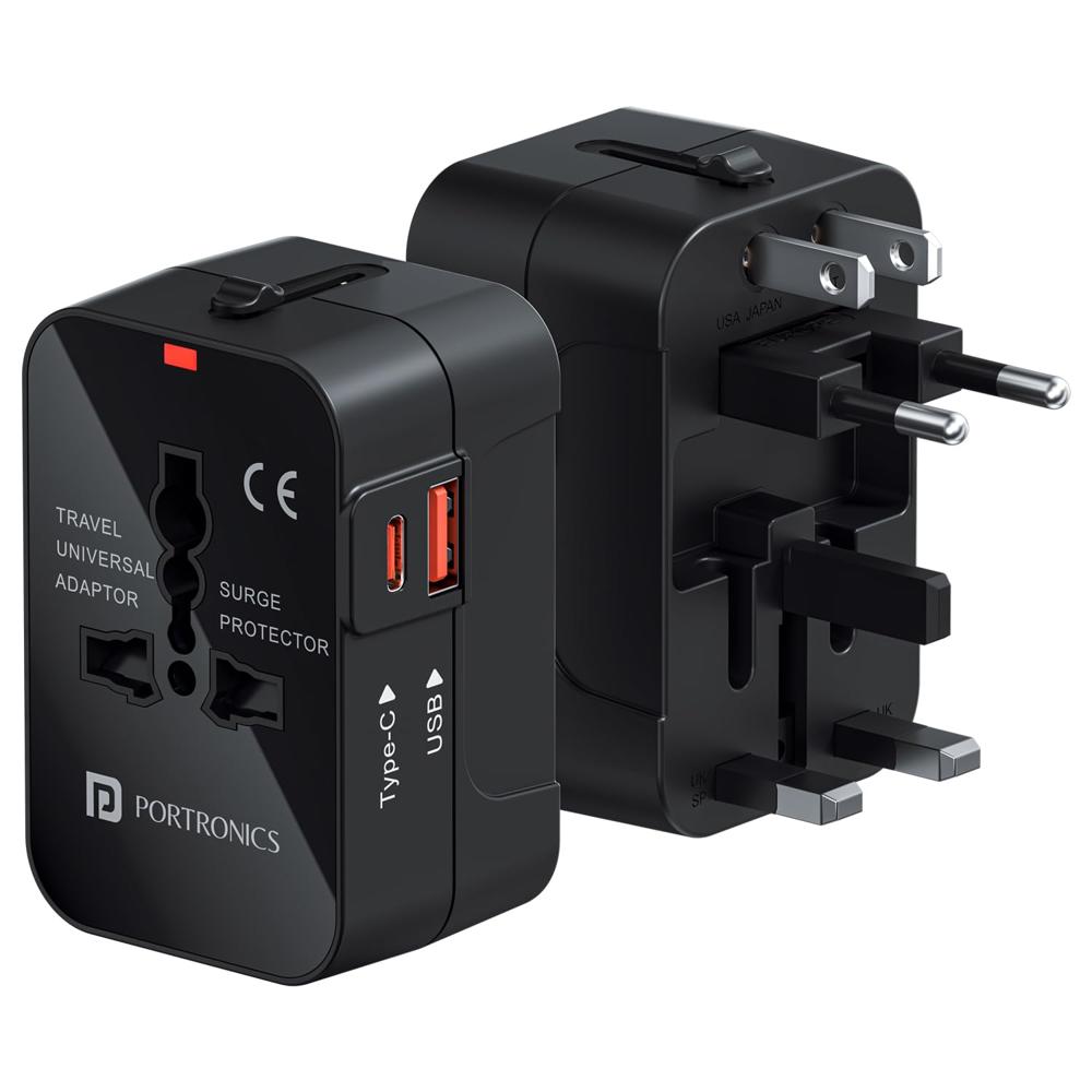 Portronics Juicemate Universal Travel Adapter With 20w Type C Pd & 18w - Color: Black