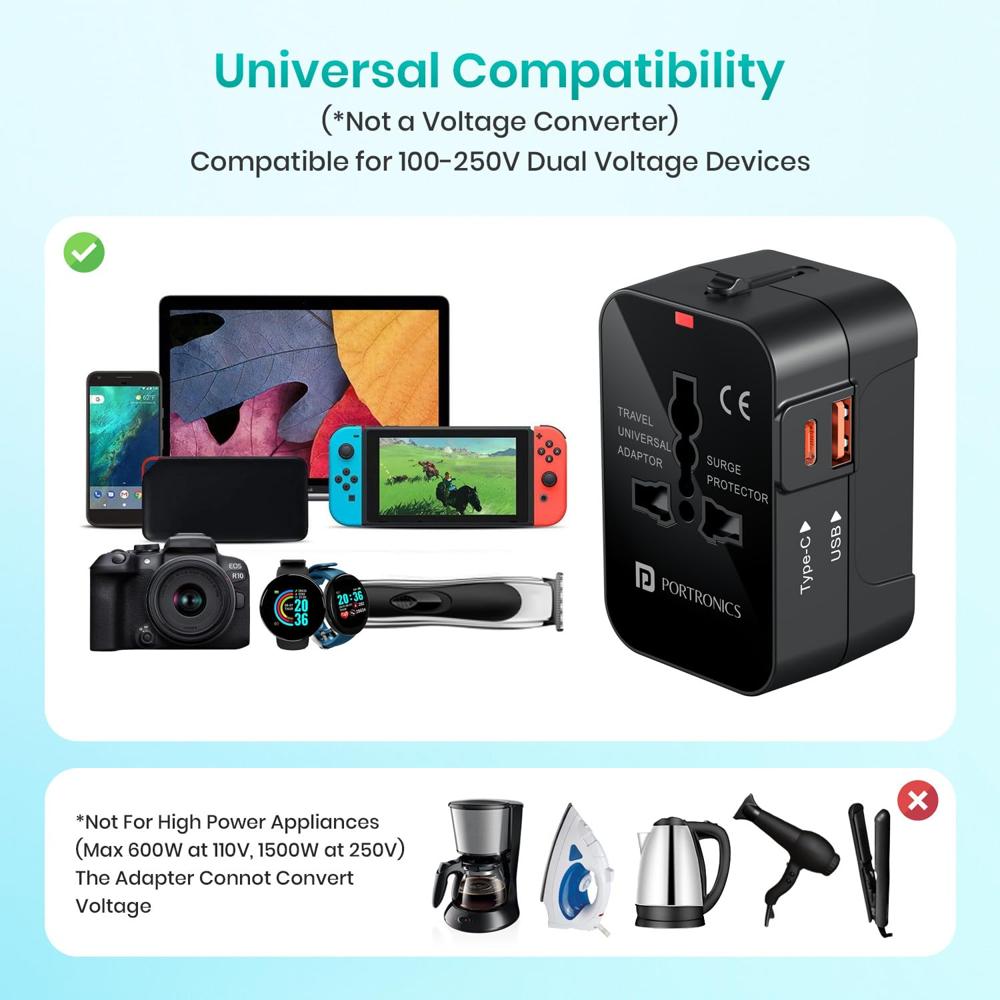 Portronics Juicemate Universal Travel Adapter with 20W Type C PD & 18W