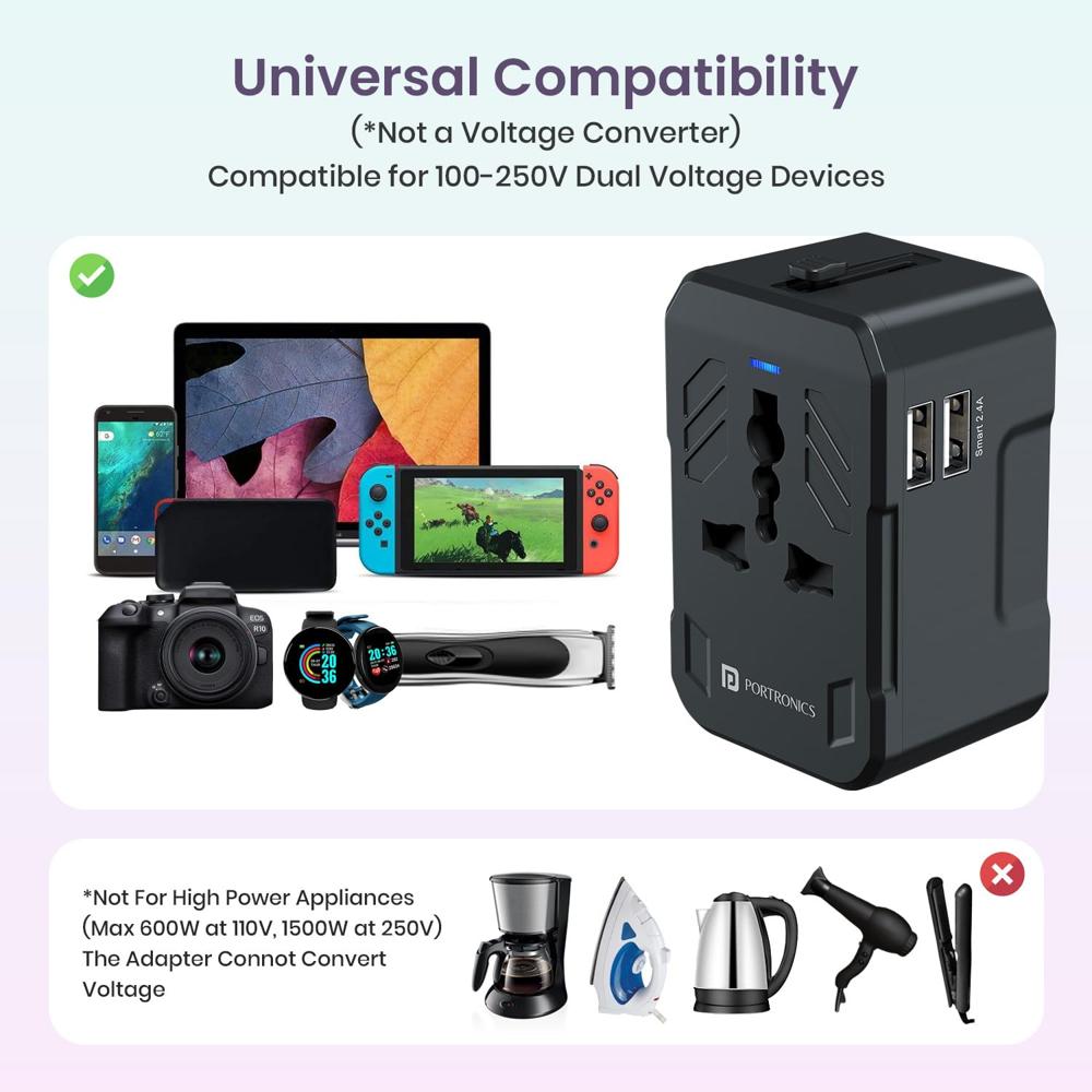 Portronics Juicemate 2 Universal Travel Adapter with 12W