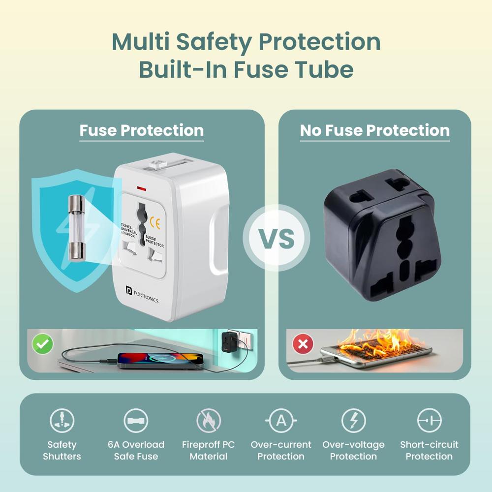 Portronics Juicemate 3 Universal Travel Adapter with 6A AC Socket