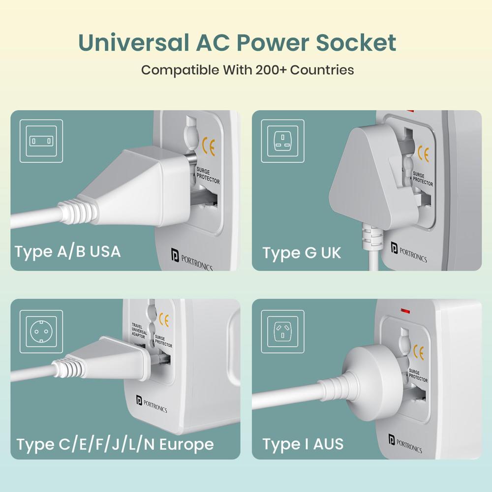Portronics Juicemate 3 Universal Travel Adapter with 6A AC Socket
