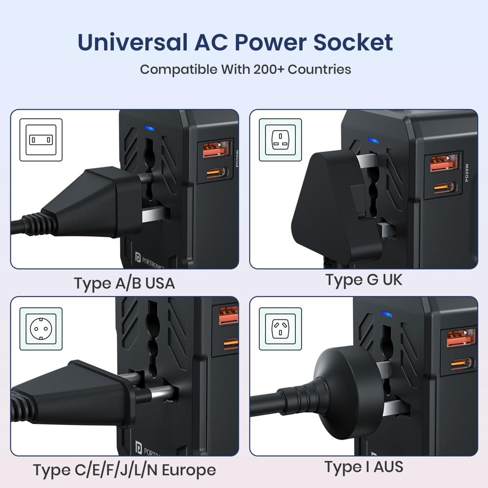 Portronics Juicemate 4 Universal Travel Adapter with 20W Type C PD & 18W